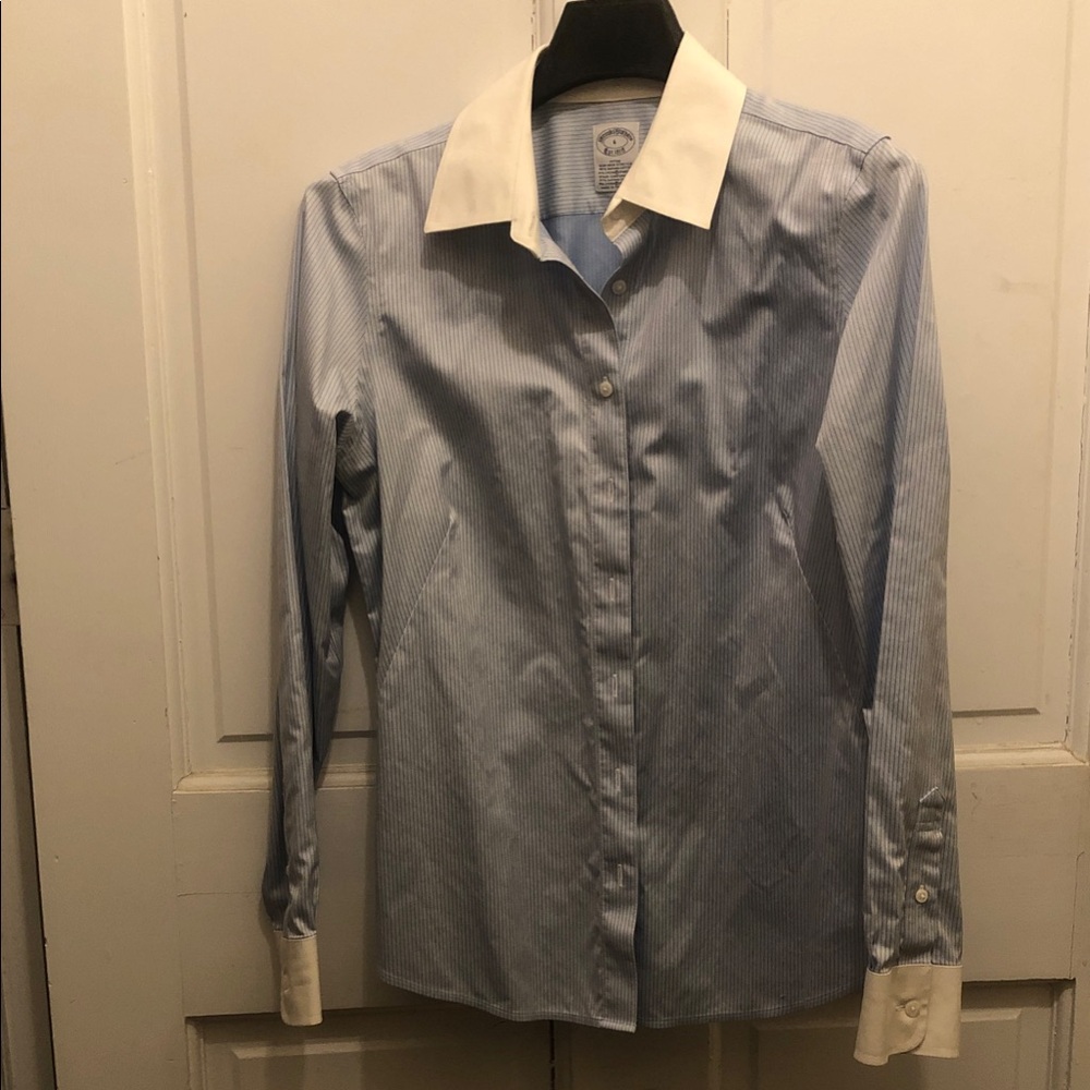 Brooks Brothers Blue and White Women's Button Down Shirt